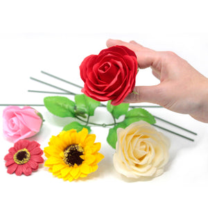 10 x Craft Soap Flowers - Med Rose - Green