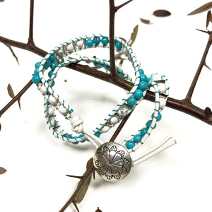 Double Wrap Bracelet - Turquoise & White Agate
