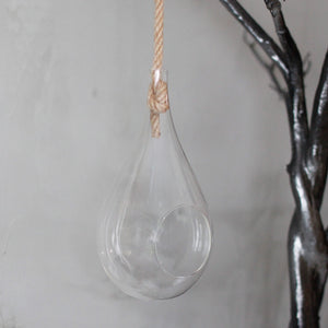 All Glass Terrarium - Hanging Teardrop on Rope