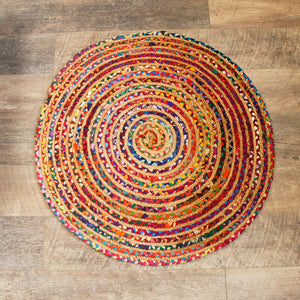 Round Jute and Recycled Cotton Rug - 90 cm