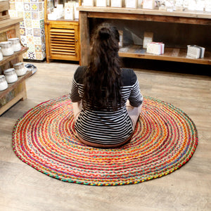 Round Jute and Recycled Cotton Rug - 150 cm