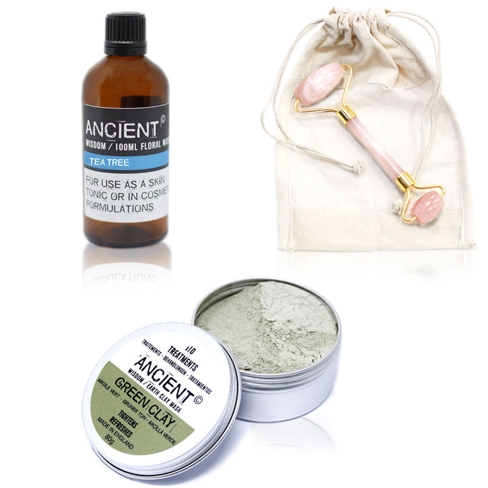 Roller, Green Face Mask and Floral Water Set