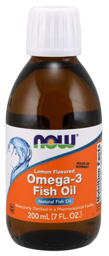 NOW Foods Omega-3 Fish Oil Liquid, Lemon - 200 ml.