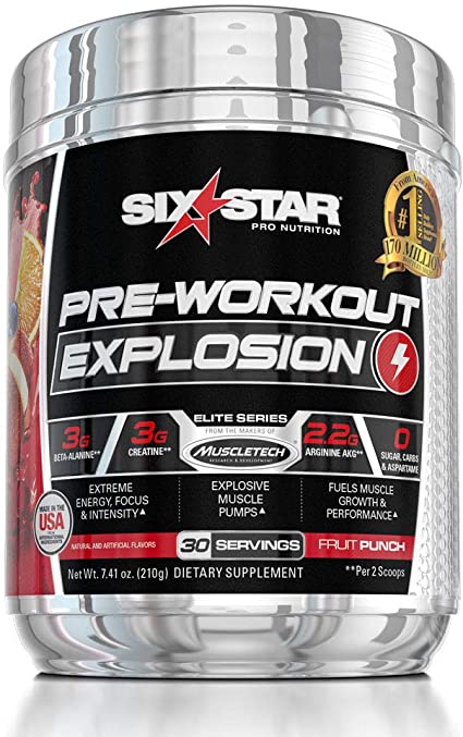 Six Star Pro Nutrition Pre-Workout Explosion, Fruit Punch - 210 grams