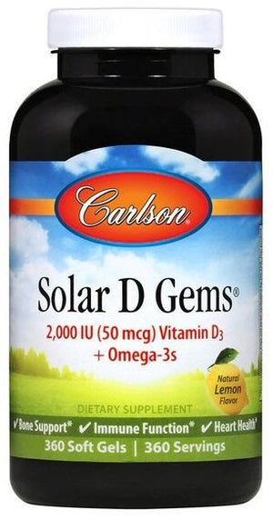 Carlson Labs Solar D Gems, 2000 IU Natural Lemon - 360 softgels