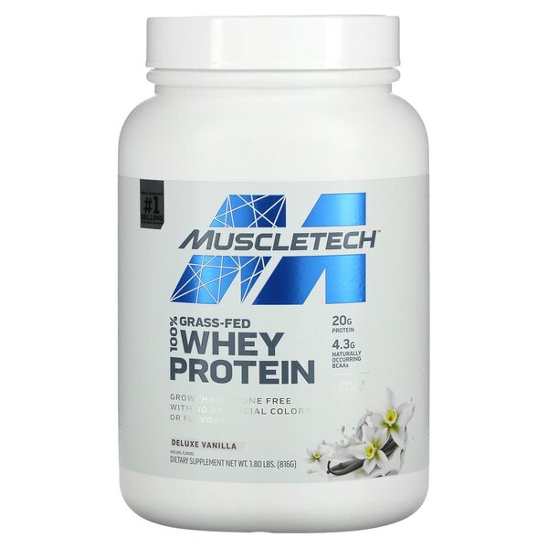 MuscleTech Grass-Fed 100% Whey Protein, Deluxe Vanilla - 816g