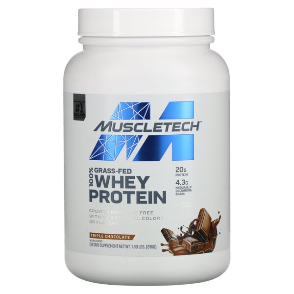 MuscleTech Grass-Fed 100% Whey Protein, Triple Chocolate - 816g